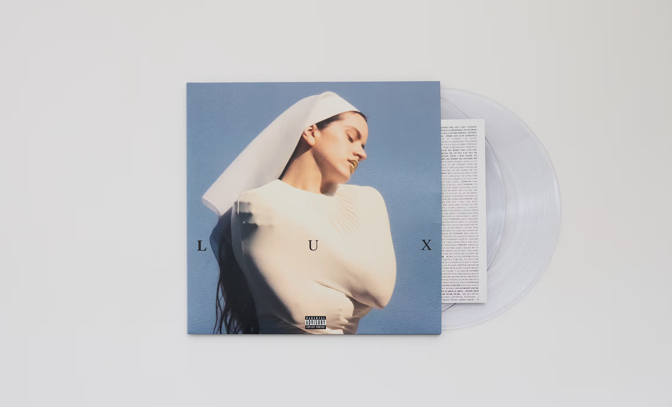 Rosalia LUX album vinyl record with clear pressing and nun-inspired cover art