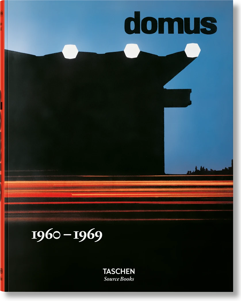 Domus 1960–1969 Taschen Source Books hardcover featuring bold architectural silhouette against dusk sky