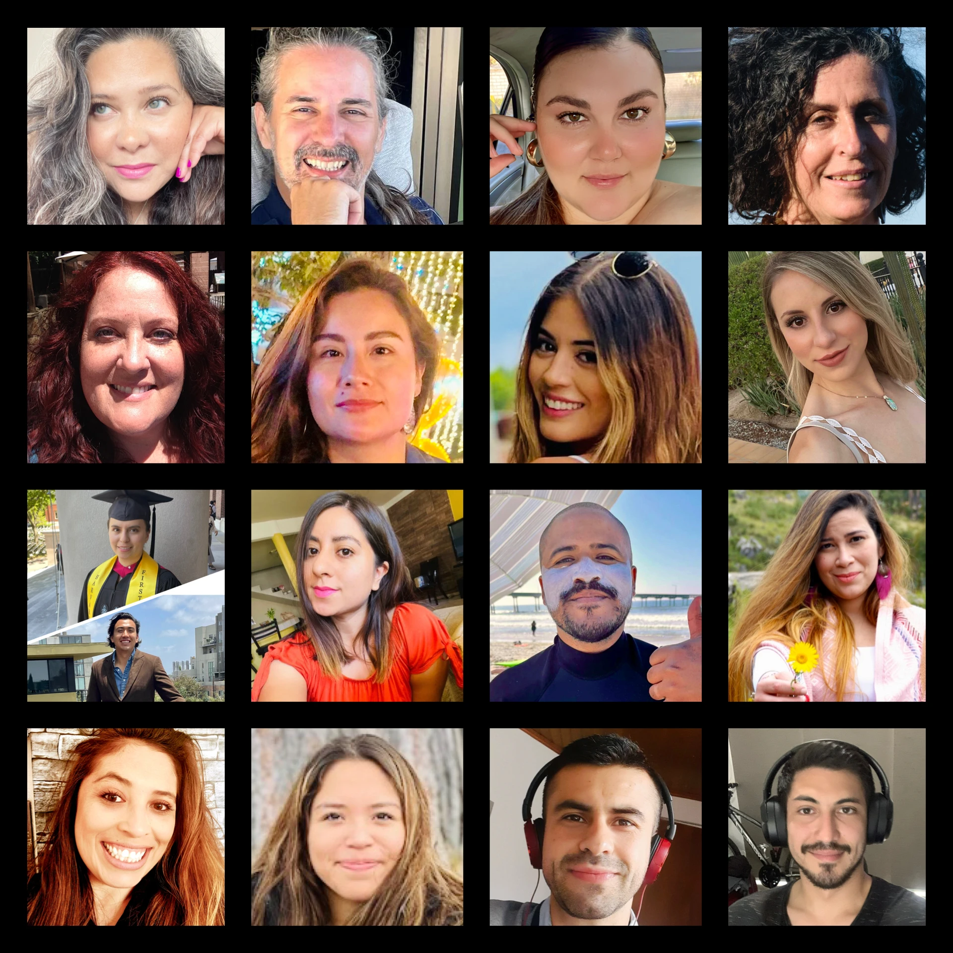 Pura Buena Onda team collage featuring diverse group of smiling professionals in casual portraits