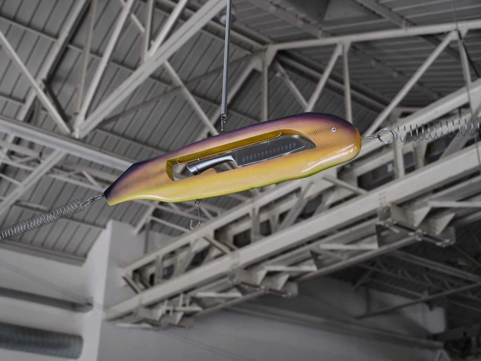 Aki Sasamoto Sounding Lines 2024 iridescent suspended sculpture installation at Pirelli HangarBicocca Milan
