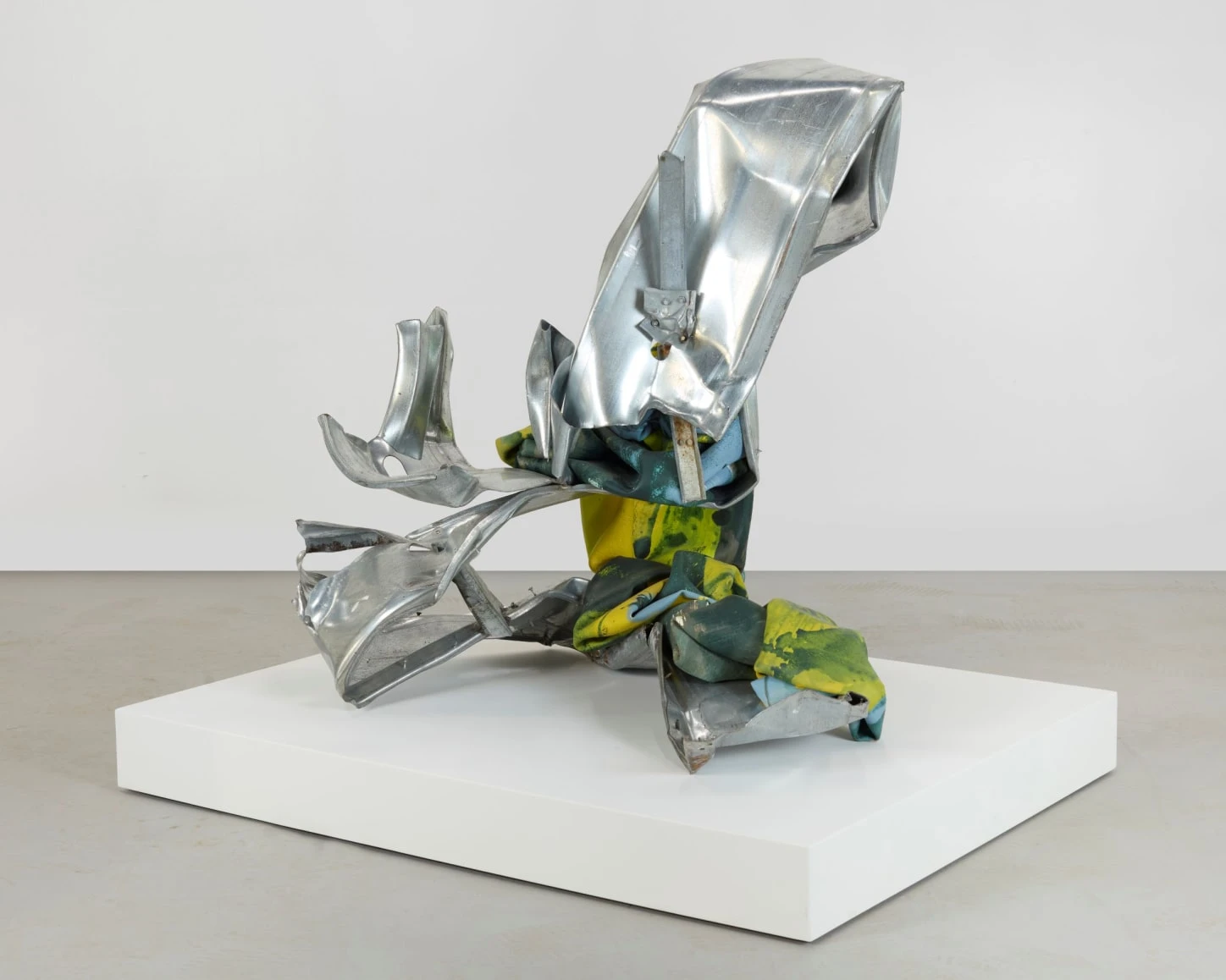 Kennedy Yanko Serpent I 2026 abstract metal sculpture with painted fabric elements on white plinth