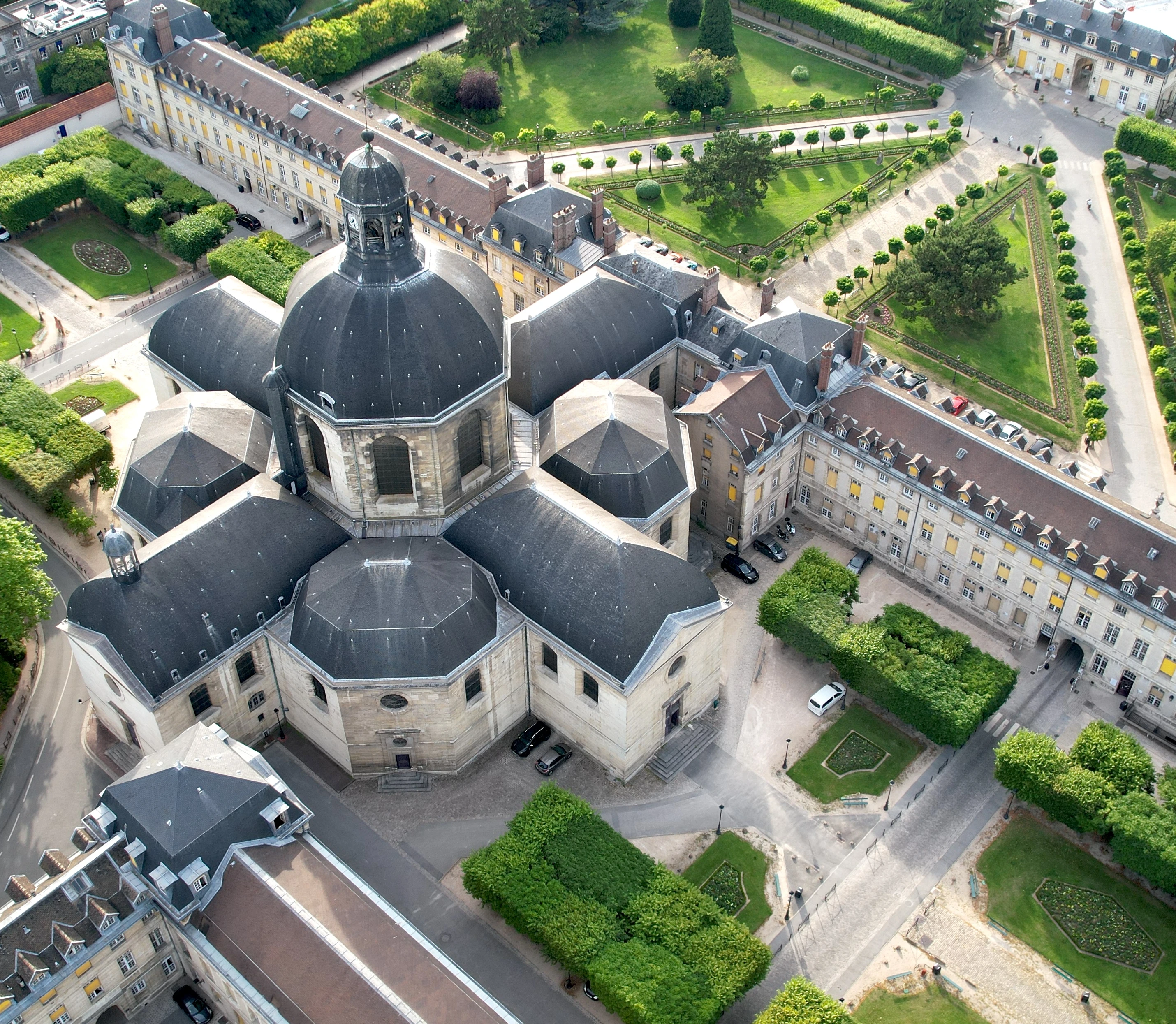 Aerial view of Chapelle Saint-Louis de la Salptrire's octagonal domed roof at Hpital Piti-Salptrire, Paris