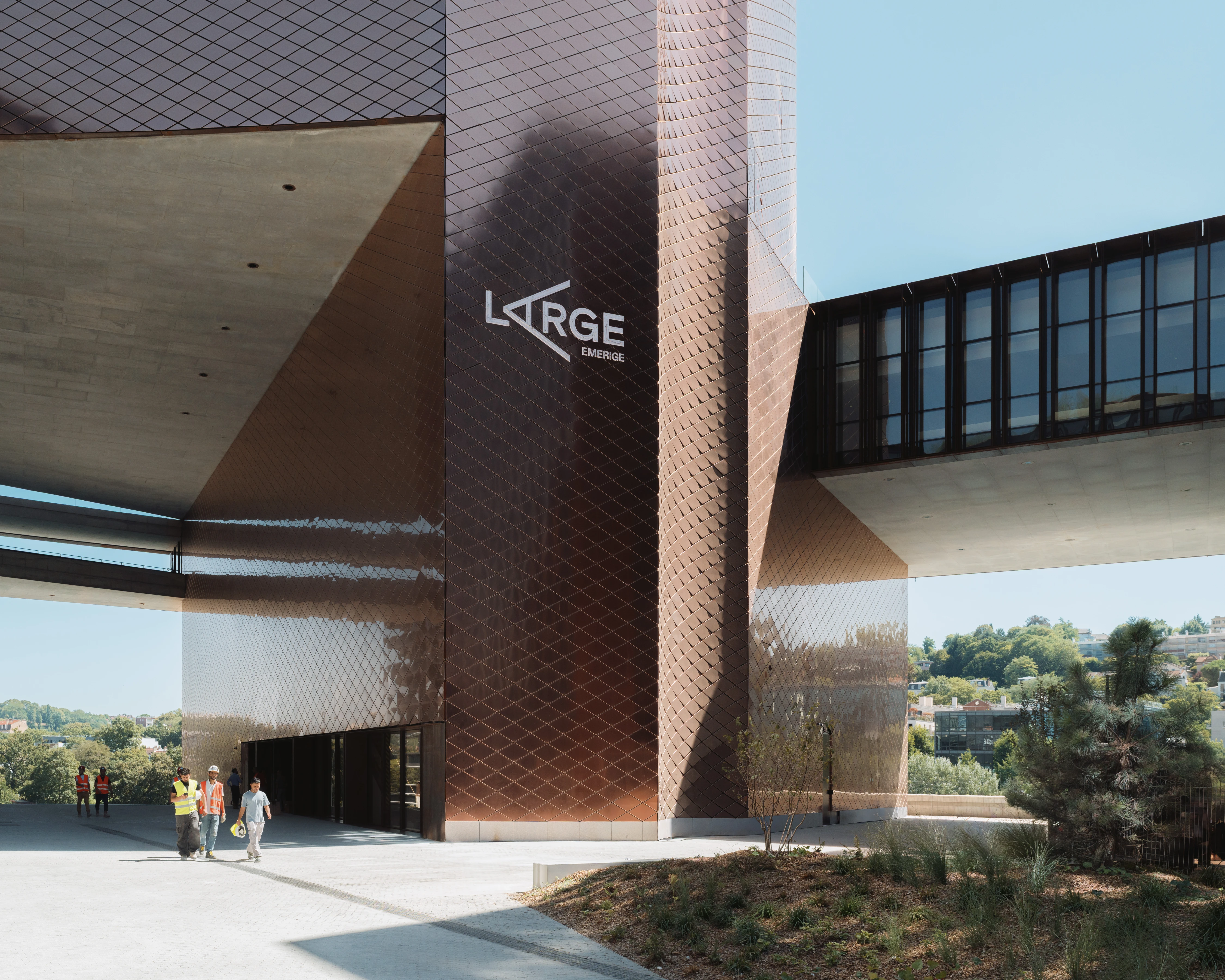 Le Large Centre d'art le Seguin exterior with copper-clad facade by RCR Arquitectes, Pointe des Arts